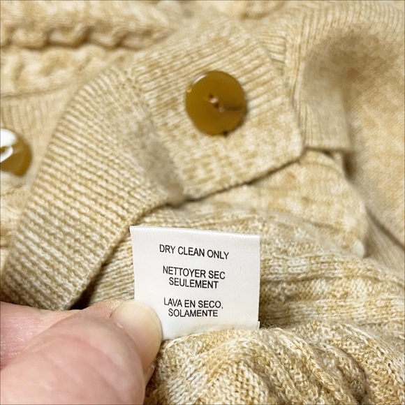 Worth 100% Wool Cable Knit Cardigan Sweater Small lightweight button tan cropped - Picture 8 of 10